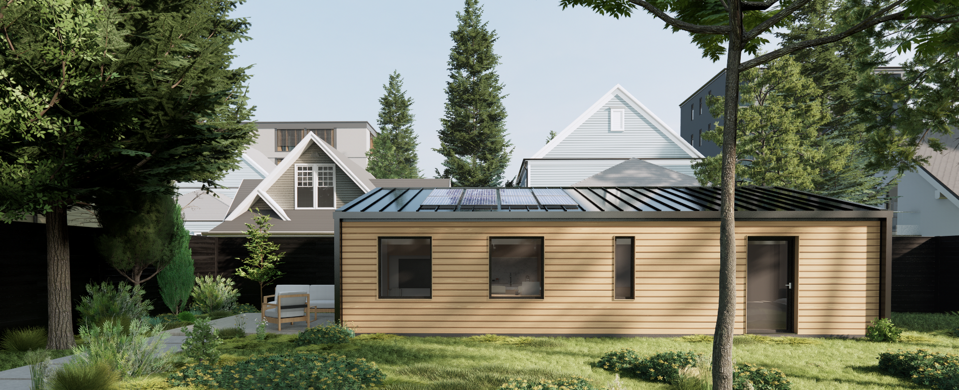 sustainable home with solar panels