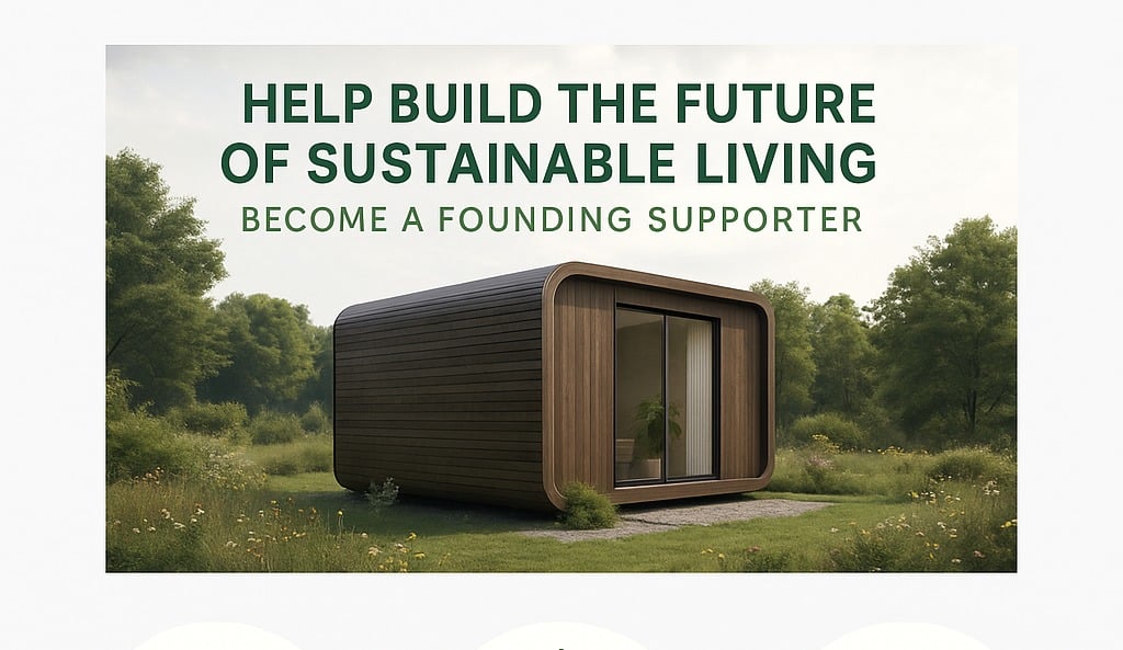 Green Luxe Pods Founding Supporters Campaign with Energy efficient Green luxe pod in rural setting